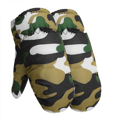 FakeFace Kids Ski Mittens for Girls Boys Winter Insulated Waterproof Ski Gloves Warm Fleece Lined 3-5 Y (Green Camou, XS: For Unisex Kids 3-5 Y)