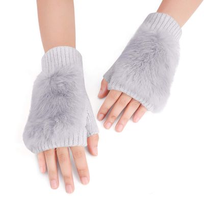 PURFUN Fuzzy Faux Fur Knitted Gloves Women Winter Thermal Soft Cycling Driving Fingerless Gloves Short Office Typing Writing Touch Screen Gloves Mitten Hand Warmer
