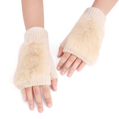 PURFUN Fuzzy Faux Fur Knitted Gloves Women Winter Thermal Soft Cycling Driving Fingerless Gloves Short Office Typing Writing Touch Screen Gloves Mitten Hand Warmer
