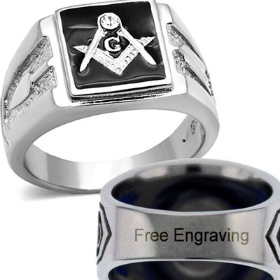 YVO Men's Personalized Stainless Steel Masonic Lodge Freemason Ring - Stainless Steel - Size 9