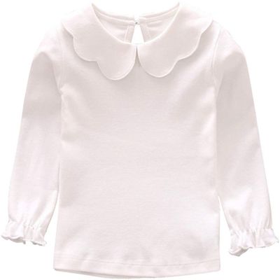 Baby Girl Kids Blouses Long Sleeves Solid Color Doll Collar T-Shirt Top Bottom (White, 3-4T)