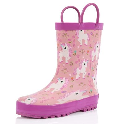 landchief Toddler Rain Boots, Little and Big Kids Waterproof Rubber Boots for Girls and Boys with Animal Print, Size 6, Pink Unicorn
