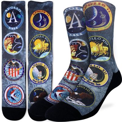 Good Luck Sock Men's Apollo Mission Patches Socks, Adult, Shoe Size 8-13