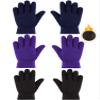 SATINIOR 3 Pairs Winter Fleece Gloves Kids Soft Warm Mitten for Boys Girls Full Fingers Outdoors Activities 5-12 Year(8-12 Years,Black, Purple, Navy Blue) view 1