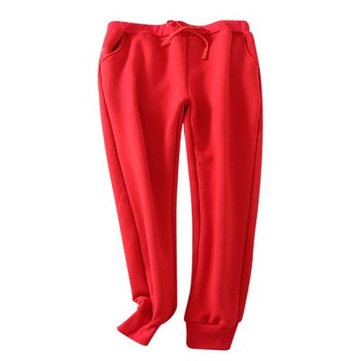 Snoly Women's Warm Sherpa-Lined Jogger Sweatpants Running Active Fleece Pants (Red, Medium)