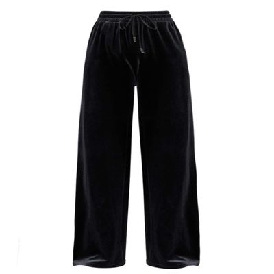 Snoly Women's Casual Pants High Waist Wide Leg Full Length Velvet Velour Sweatpants (Black, Small)