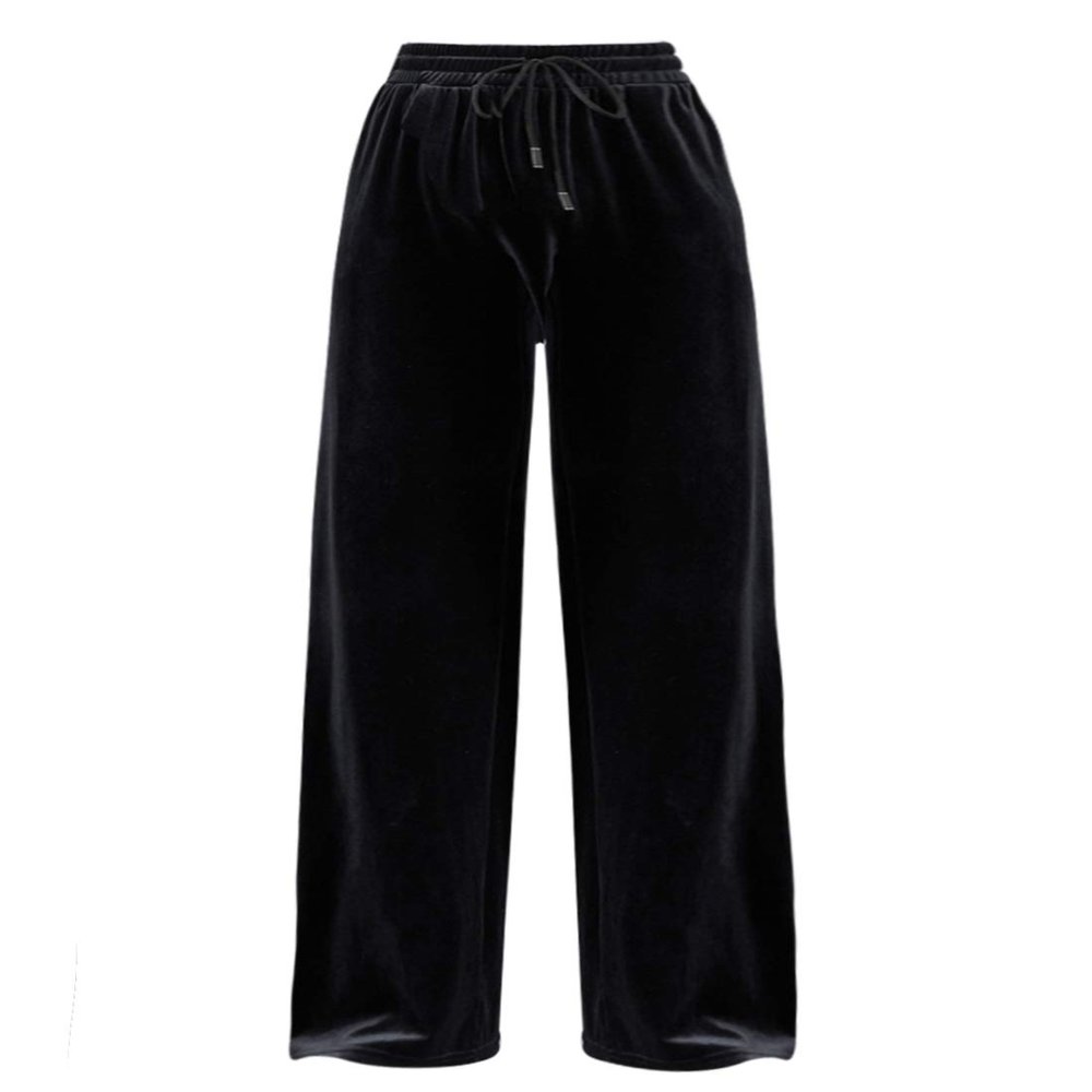 Snoly Women's Casual Pants High Waist Wide Leg Full Length Velvet Velour Sweatpants (Black, Small)