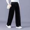 Snoly Women's Casual Pants High Waist Wide Leg Full Length Velvet Velour Sweatpants (Black, X-Small) view 2