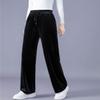 Snoly Women's Casual Pants High Waist Wide Leg Full Length Velvet Velour Sweatpants (Black, X-Small) view 3