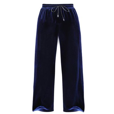 Snoly Women's Casual Pants High Waist Wide Leg Full Length Velvet Velour Sweatpants (Blue, Medium)