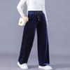 Snoly Women's Casual Pants High Waist Wide Leg Full Length Velvet Velour Sweatpants (Blue, Medium) view 2