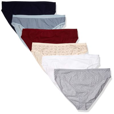 Amazon Essentials Women's Cotton High Leg Brief Underwear (Available in Plus Size), Breathable, Pack of 6, Multicolor/Dots/Floral/Stripe, 2X