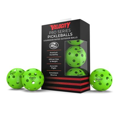Velocity Outdoor Pickleball Balls, 6 Pack in Green - USAPA Approved Official Size and Weight 40 Hole Pickleballs