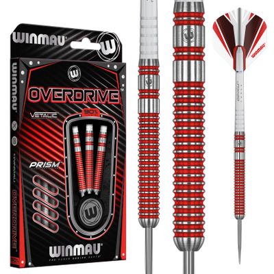 Winmau Overdrive Tungsten Steeltip Darts Set 23g with Prism Flights and Shafts (Stems)