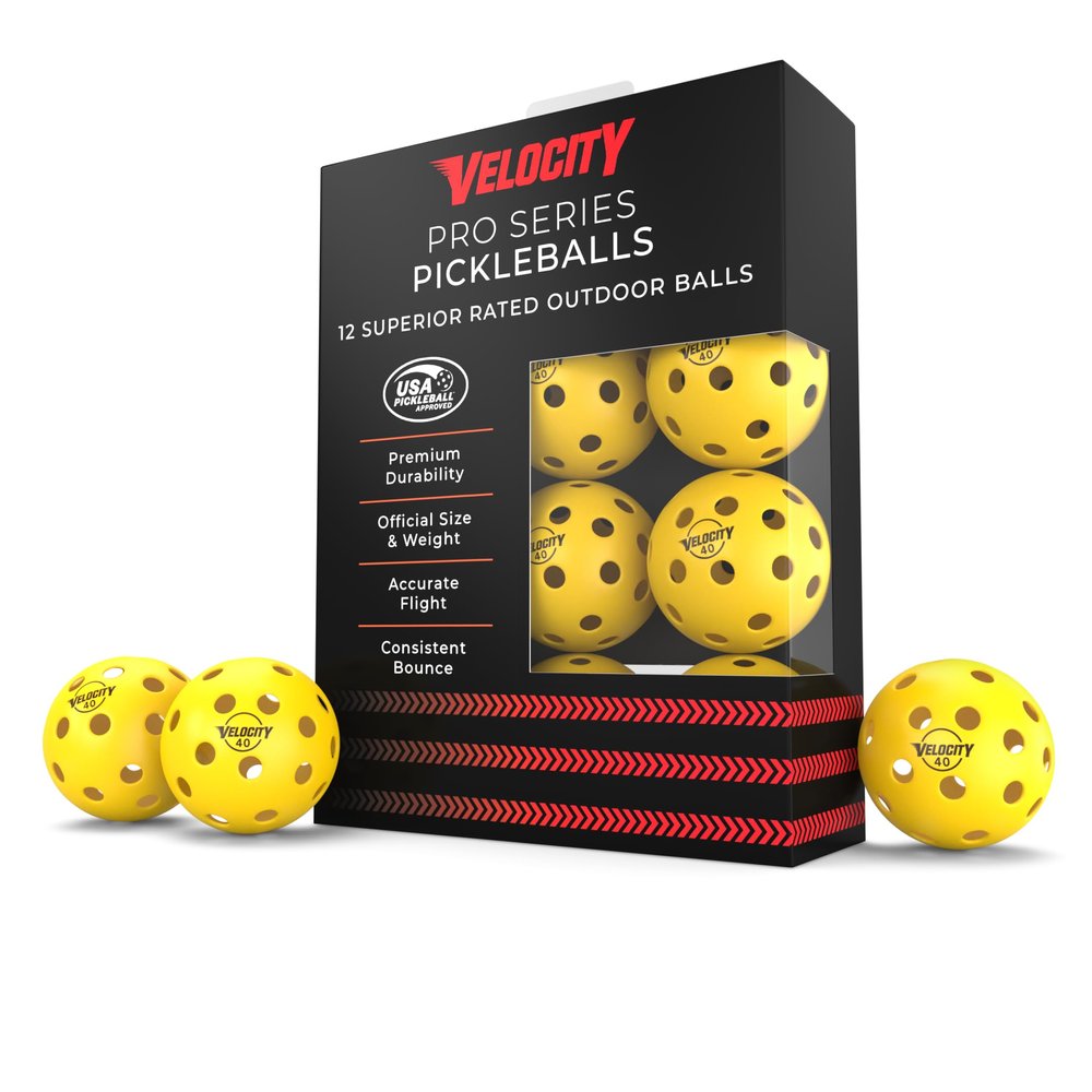 Velocity Outdoor Pickleball Balls, 12 Pack in Yellow - USAPA Approved Official Size and Weight 40 Hole Pickleballs