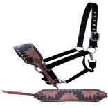 Showman Sunflower Tooled Bronc Leather Nose Halter w/Buckstitch Trim! New Horse TACK!