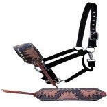 Showman Sunflower Tooled Bronc Leather Nose Halter w/Buckstitch Trim! New Horse TACK!