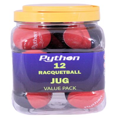 Python RG Multi Colored Racquetballs (Value Pack - 12 Ball Jug/Endorsed by Racquetball Legend Ruben Gonzalez!)(Black/Red)
