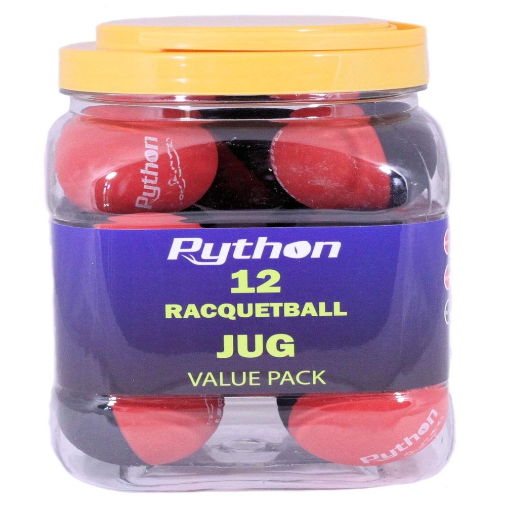 Python RG Multi Colored Racquetballs (Value Pack - 12 Ball Jug/Endorsed by Racquetball Legend Ruben Gonzalez!)(Black/Red)