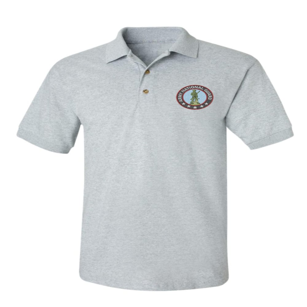 ALLNTRENDS Men's Polo T Shirt Army National Guard Embroidered USA Military (2XL, Sporty Grey)