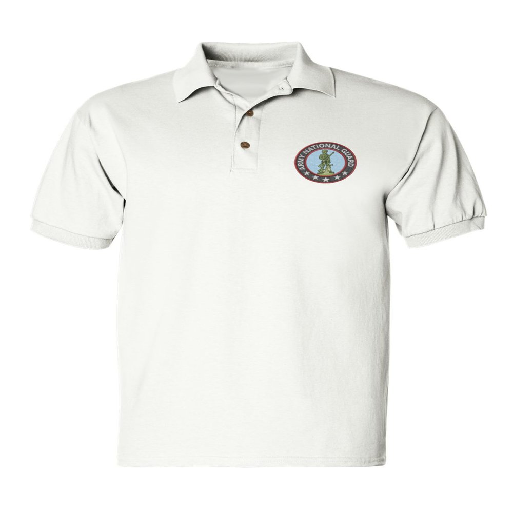 ALLNTRENDS Men's Polo T Shirt Army National Guard Embroidered USA Military (XL, White)