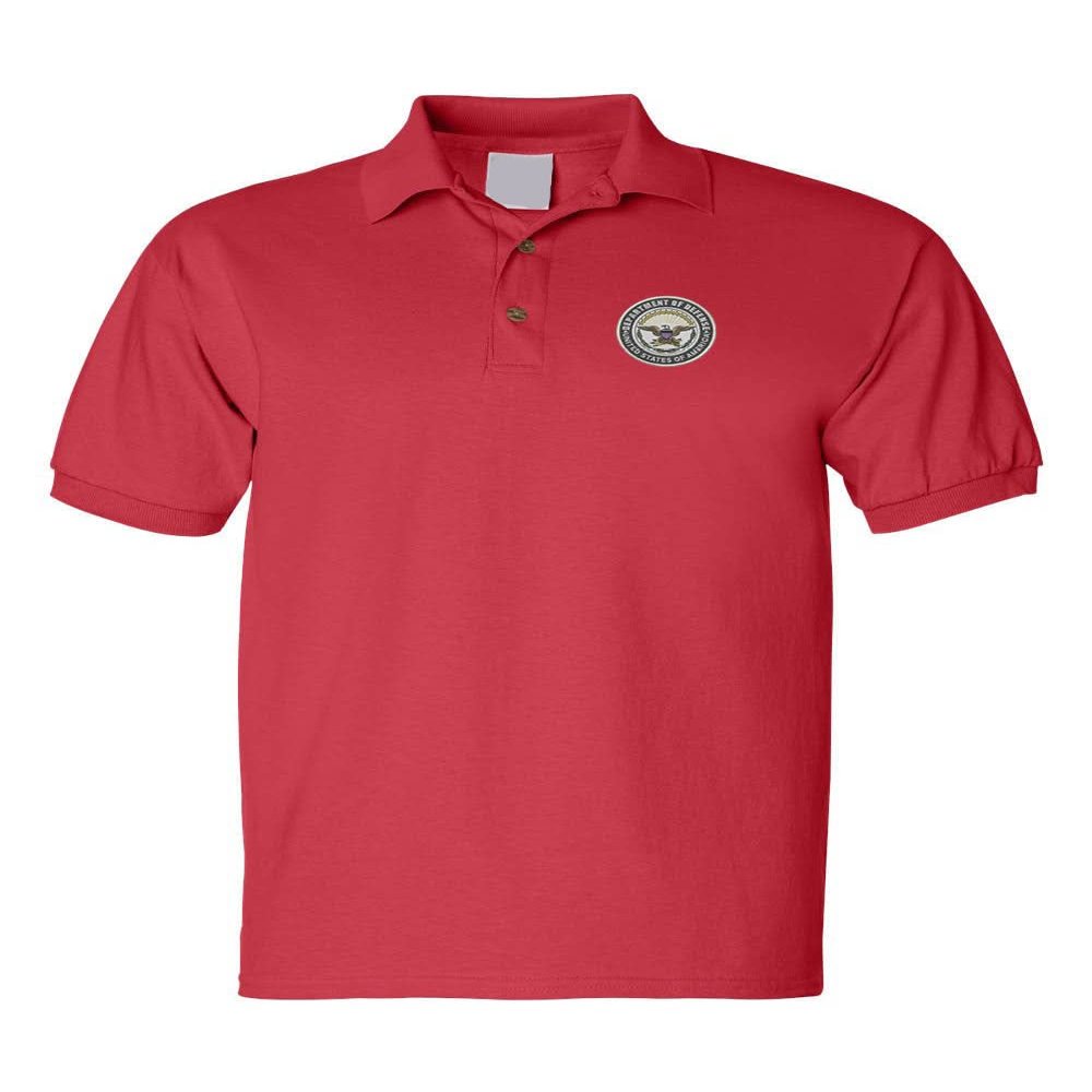ALLNTRENDS Men's Polo T Shirt Department of Defense Embroidered USA Ministry (M, Red)