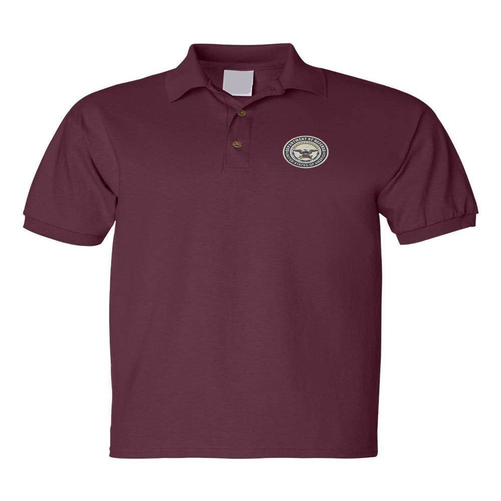 ALLNTRENDS Men's Polo T Shirt Department of Defense Embroidered USA Ministry (S, Maroon)