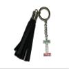 Italian Flag Jeweled I Keychain with Black Leather Tassel Stainless Steel Keyring  Italy Collection of Key Rings & Fobs view 1
