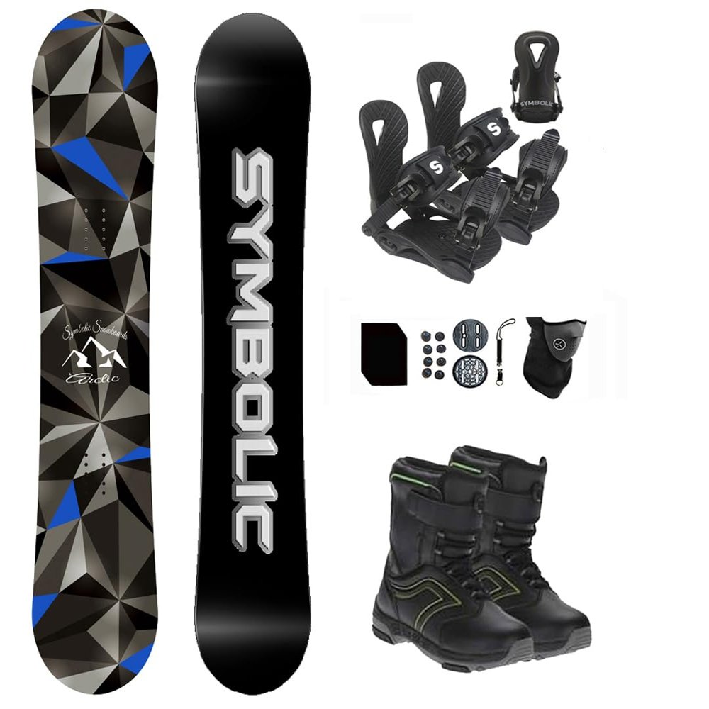 Symbolic Arctic Kids 2025 Snowboard & Bindings & Choice Boots Complete Package Set (BLK Bindings+Grom Boot Black-Lime 1, 90cm Arctic Rocker)