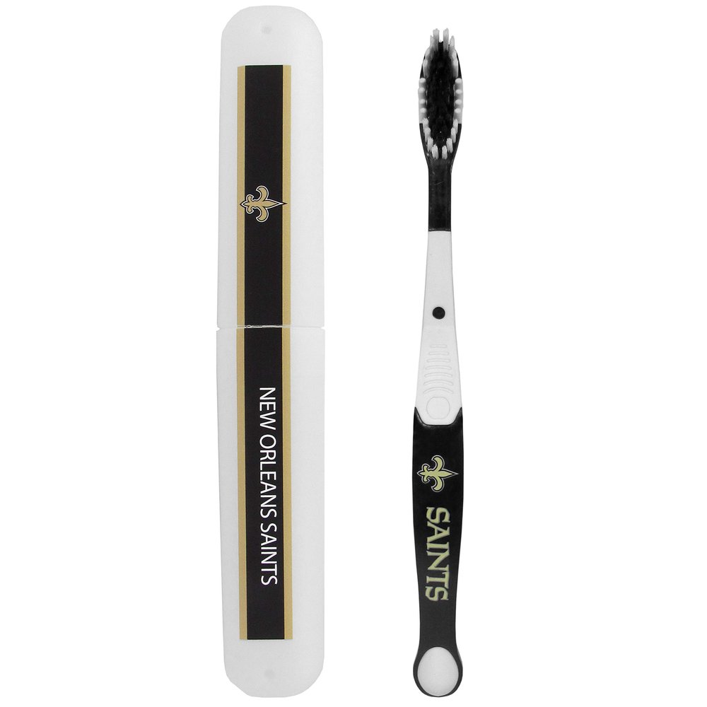 NFL New Orleans Saints Unisex Travel Set Toothbrush and Travel Case, White, One Size