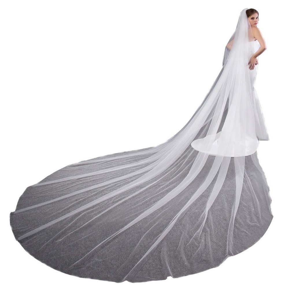 EllieHouse Women's 2 Tier Simple White Wedding Bridal Veil With Metal Comb L11WT