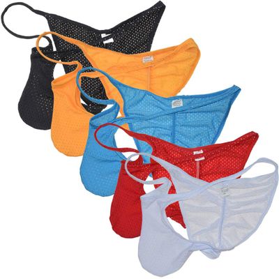 OROCOJUCO 5-Pack Men Whale Tail Bikini Bodybuilding Contest Posing Trunks Competition Suit Physique Briefs Size Medium