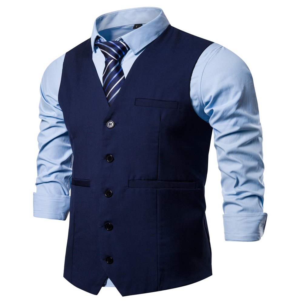 AOYOG Mens Formal Business Suit Vests 5 Buttons Regular Fit Waistcoat for Suit or Tuxedo