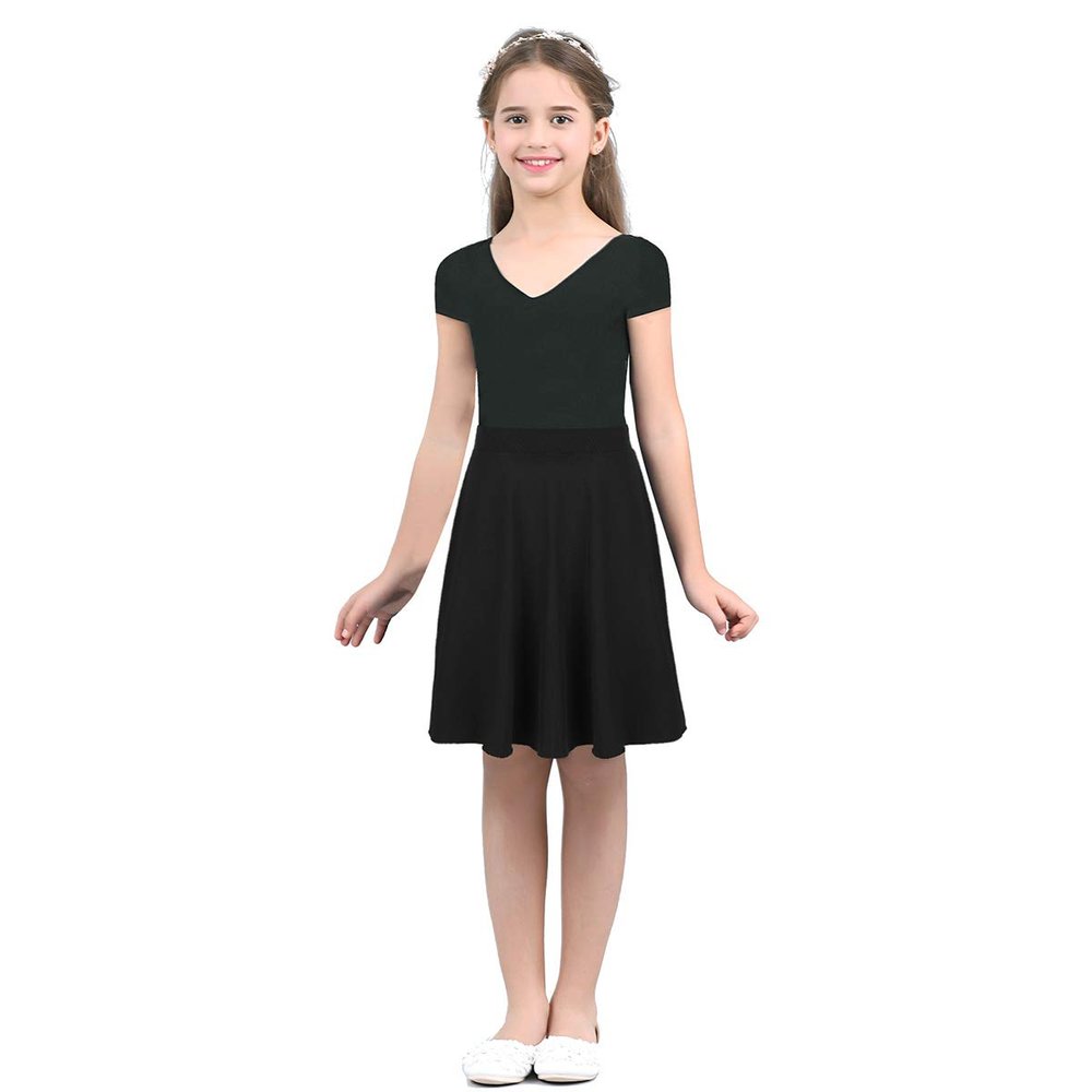 Aislor Kids Big Girls High Waist A-Line Pleated Skirts Lightweight Stretchy Knee Length Mini Skirt Black 12 Years