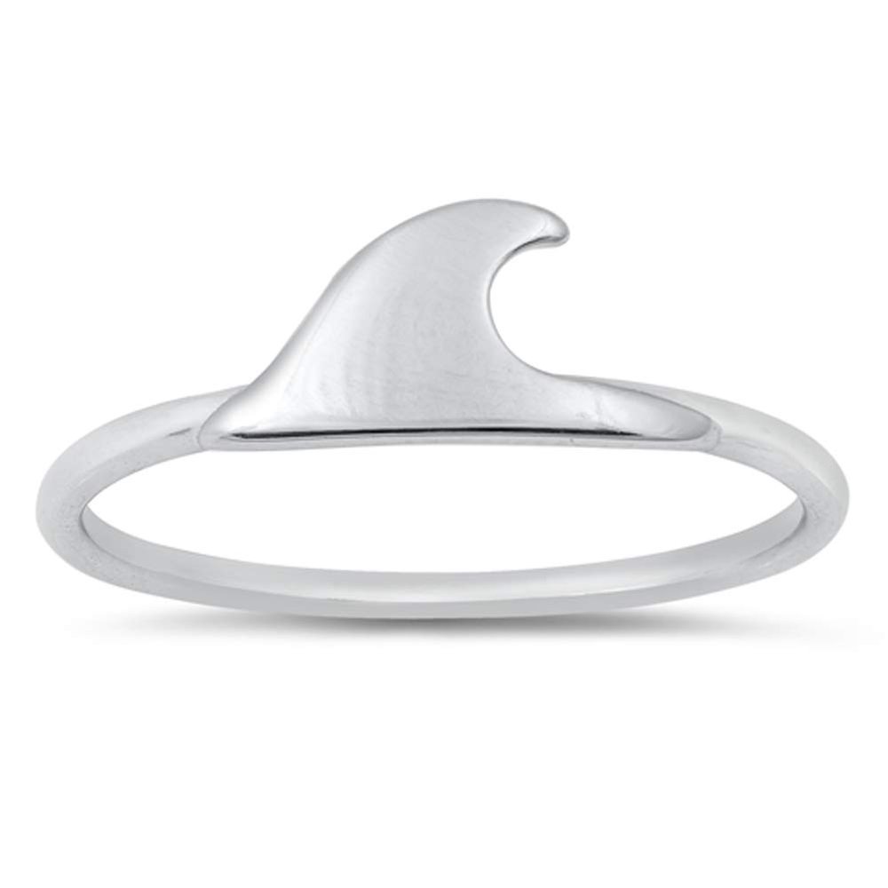 High Polish Wave Ocean Shark Ring New .925 Sterling Silver Band Size 7