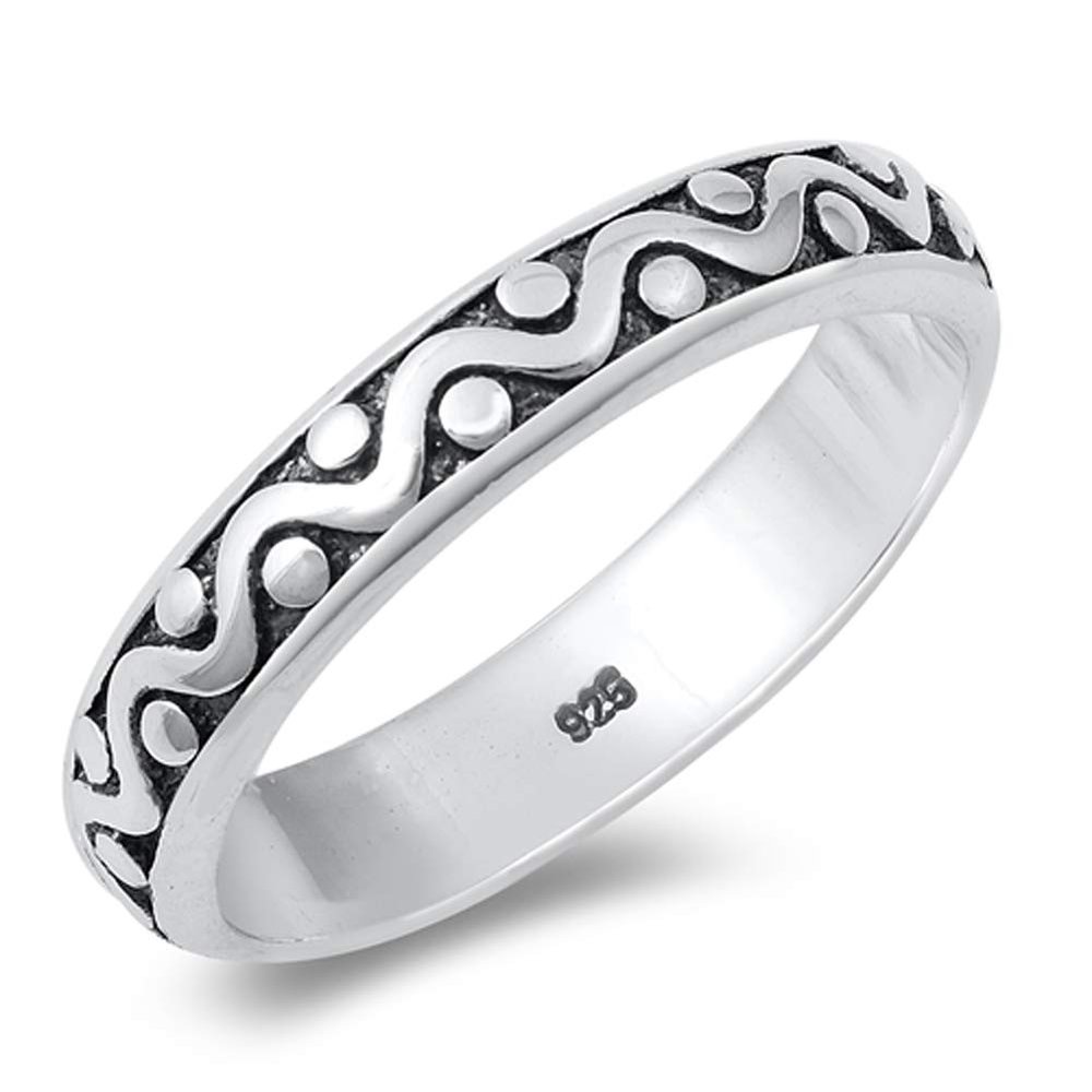 Wavy Oxidized Simple Ring New .925 Sterling Silver Band Size 9