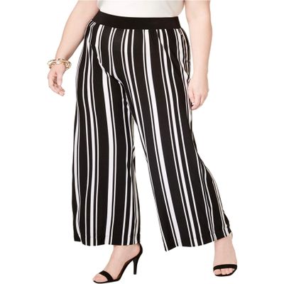 INC Womens Plus Wide Leg Striped Palazzo Pants B/W 3X Black