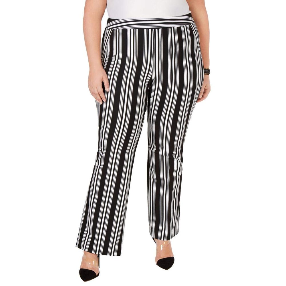 INC Womens Plus Striped Pull On Bootcut Pants B/W 22W