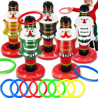 Happy New Year Christmas Games for Family Kids 5 Pack Large Inflatable Nutcrackers Ring Toss Game Grandkids Adults,Christmas Games Decorations for Indoor Outdoor Stocking Stuffers Toys Gifts Holiday