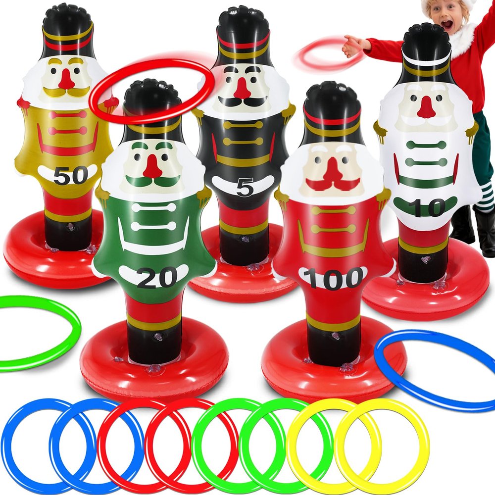 Happy New Year Christmas Games for Family Kids 5 Pack Large Inflatable Nutcrackers Ring Toss Game Grandkids Adults,Christmas Games Decorations for Indoor Outdoor Stocking Stuffers Toys Gifts Holiday