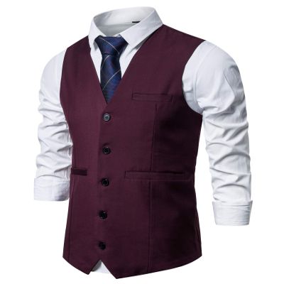 AOYOG Mens Formal Business Suit Vests 5 Buttons Regular Fit Waistcoat for Suit or Tuxedo