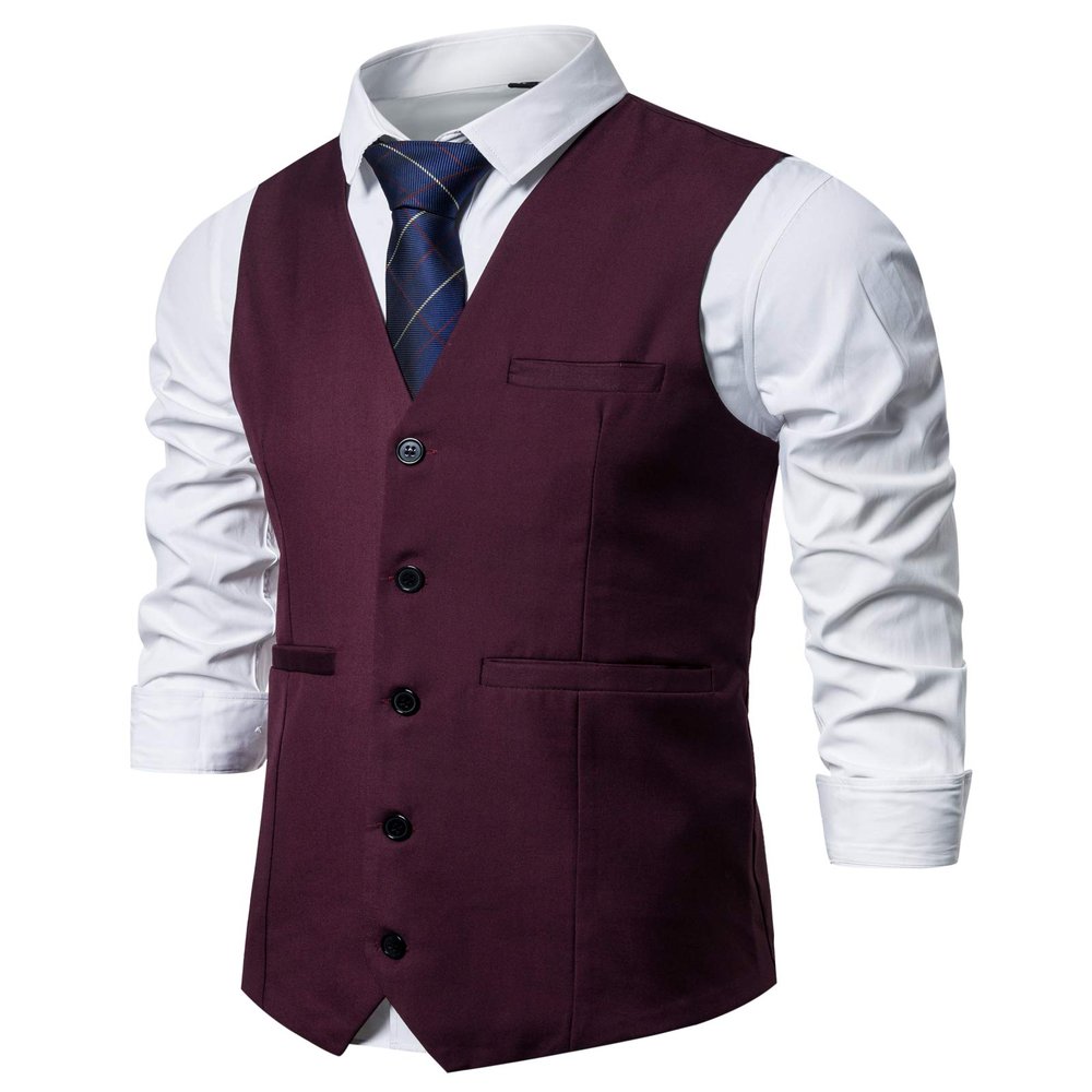 AOYOG Mens Formal Business Suit Vests 5 Buttons Regular Fit Waistcoat for Suit or Tuxedo