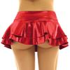 FEESHOW Women's Solid Shiny Metallic Pleated Mini Skirt Festival Rave Party Dance Disco Holographic Skirt Red Small view 2