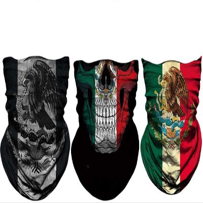 unbrand 3PCS Mexico Flag Magic Head Neck Gaiter Face Scarf Snood Neck Tube Outdoor Wrap Headwear UV Bandanas for Cycling Fishing Motorcycling Running Skateboarding