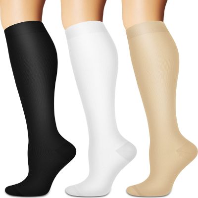 Sooverki Compression Socks for Women and Men Circulation (3 Pairs) is Best Support for Running Athletic Football Soccer Workout Basketball Black White Nude Color Woman Man Gifts