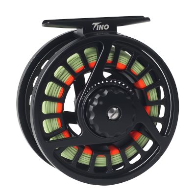 Maxcatch Tino Fly Fishing Reel, Large Arbor All Aluminum with CNC Cutting Trout Fly Reels, 3/4 5/6 7/8wt (Reel with Line Pre-Loaded (Black), 7/8wt)