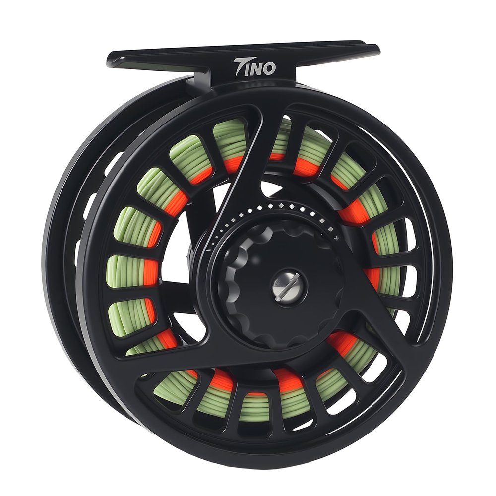 Maxcatch Tino Fly Fishing Reel, Large Arbor All Aluminum with CNC Cutting Trout Fly Reels, 3/4 5/6 7/8wt (Reel with Line Pre-Loaded (Black), 7/8wt)