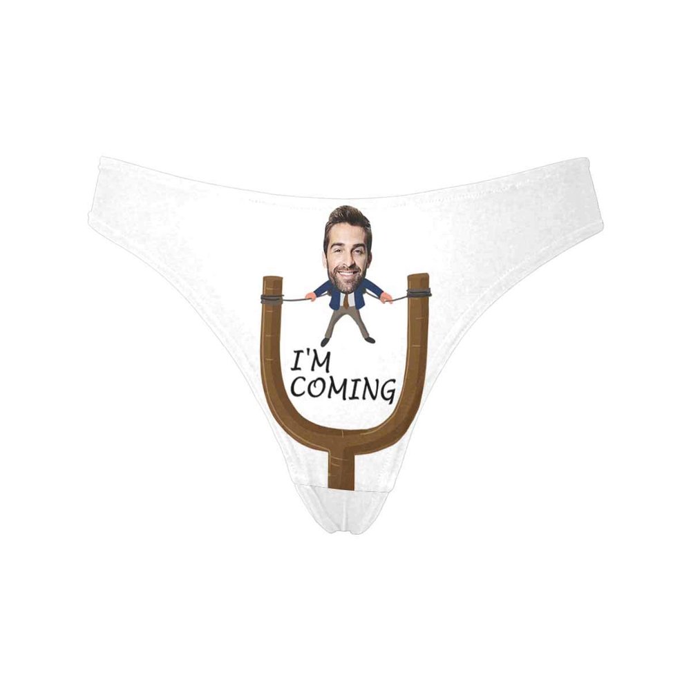 Custom Funny Husband Face I'm Coming Women's Thong G-Strings Briefs Underpants Printed with Photo XS