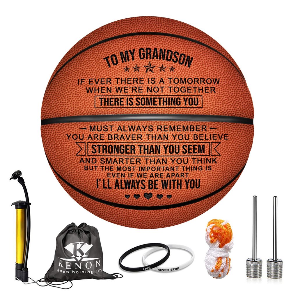 Kenon Personalized Basketball Gift for Grandson, Engraved Basketball Indoor/Outdoor Game Ball, You are Braver Than You Believe Stronger Than You Seem, Graduation Birthday for Grandson