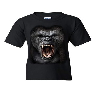 Angry Gorilla Roar Youth T-Shirt Wild Africa Silverback Great Ape Kids Tee Black Large